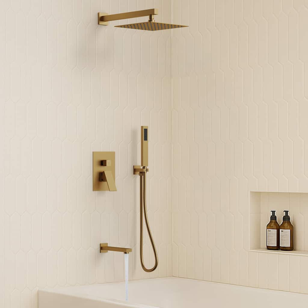 Wall Mounted Shower System Bathtub Facuet Set, High-Pressure 10" Rain Shower Head with Handheld