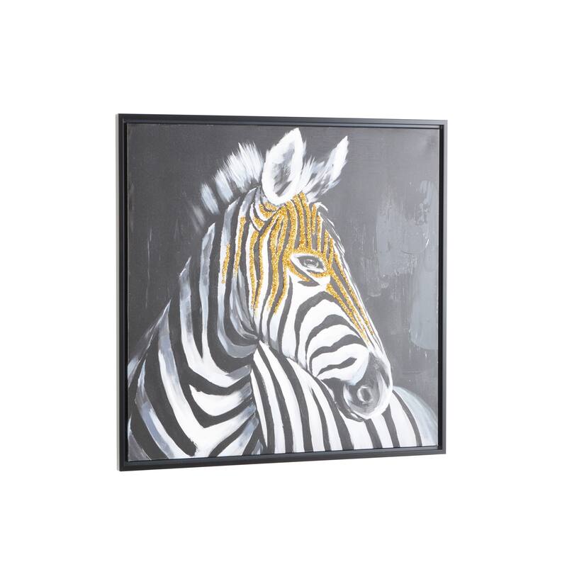 Canvas Zebra Framed Wall Art with Gold Foil Accents - Black - Roche River Decor