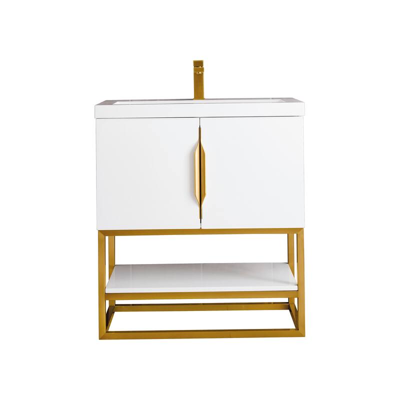James Martin Vanities Columbia 31.5" Single Vanity, Glossy White with White Glossy Composite Stone Top
