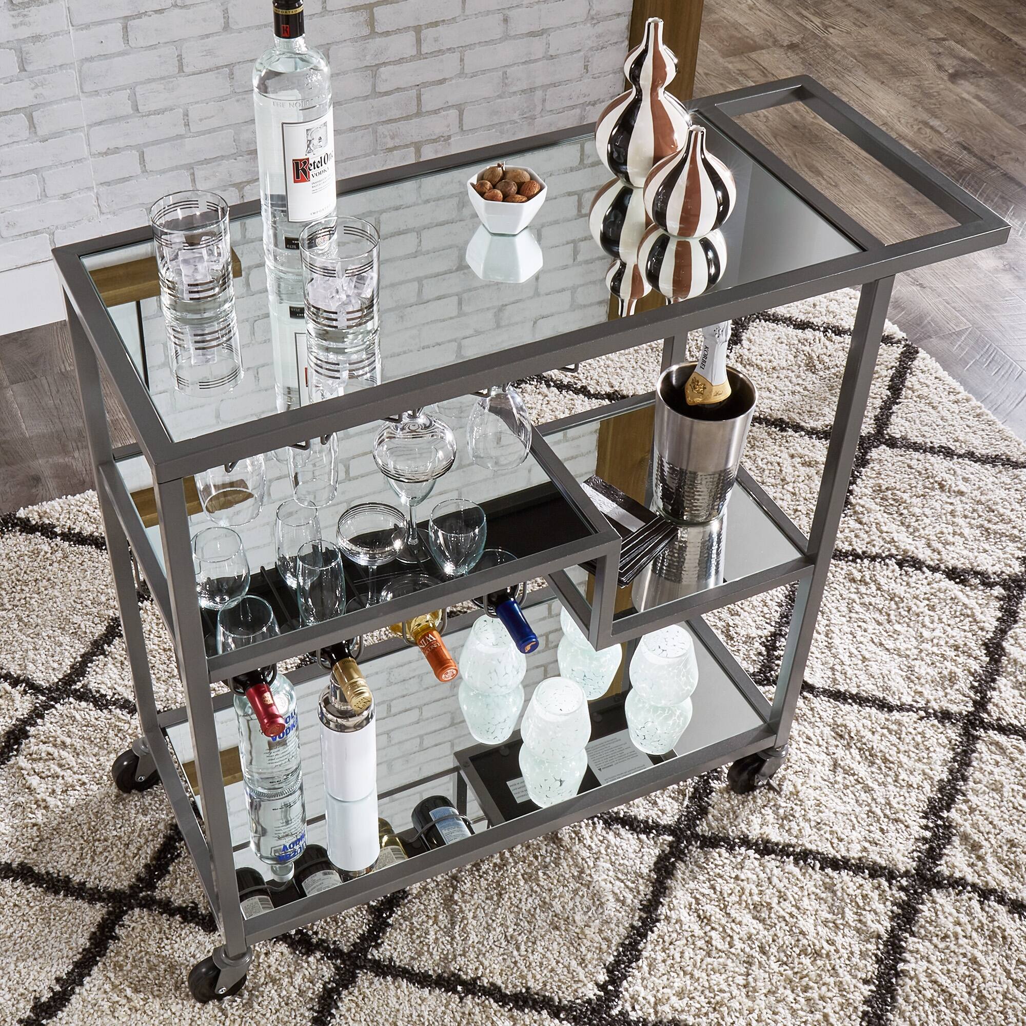 Metropolitan Mirrored Glass Top Metal Bar Cart by iNSPIRE Q Bold On