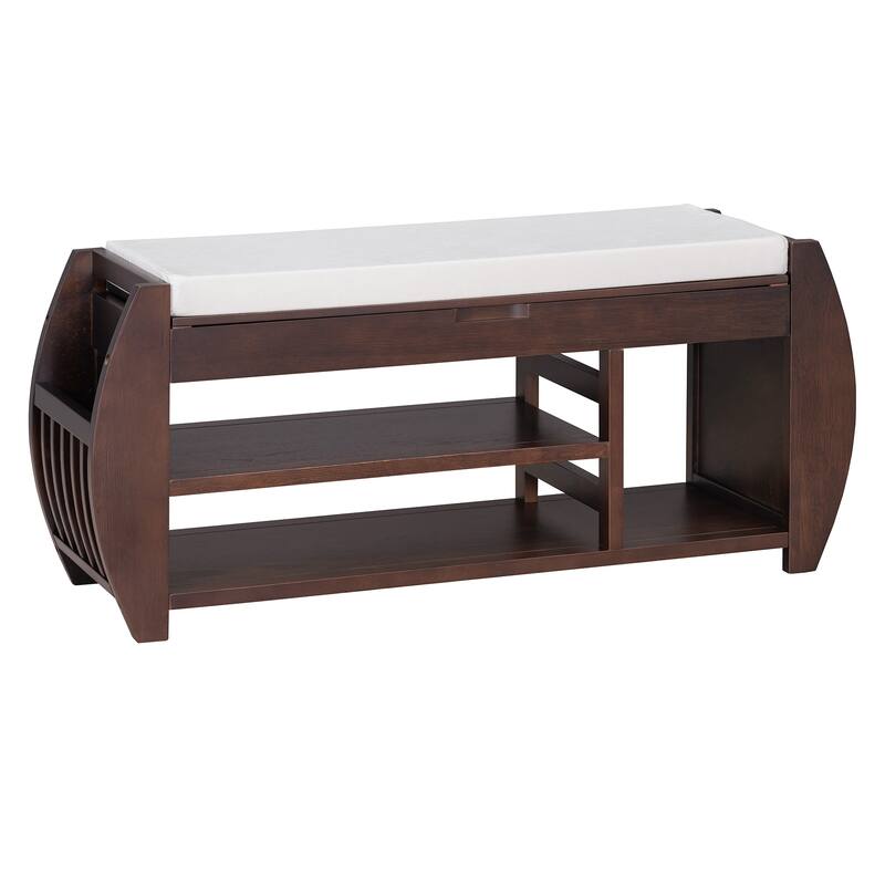Wooden Panel 2-Tier Shoe Bench with Cushion & Curved Side Holder