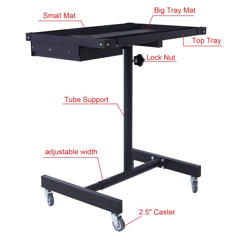 Adjustable Tear Down Work Table with Drawer for Garages, 2.5" Swivel Casters, 220 Pound Capacity, Rubber Corners, Heavy Duty