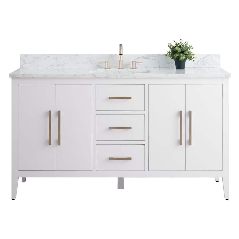 Vanity Art 60" Single Sink Bathroom Vanity Cabinet with Engineered Marble Countertop