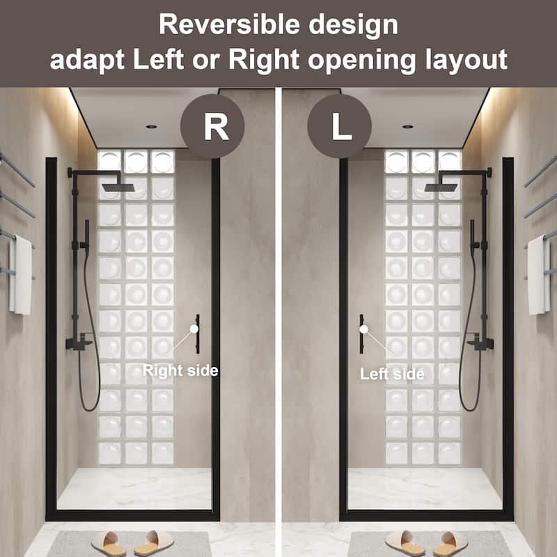 "34x72 Inch Half Frame Pivot Shower Door