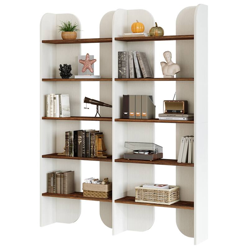 70.87" 5-Tier Double Wide Bookshelf, Open Shelves Tall Floor Standing Bookcase Storage Accent Shelf