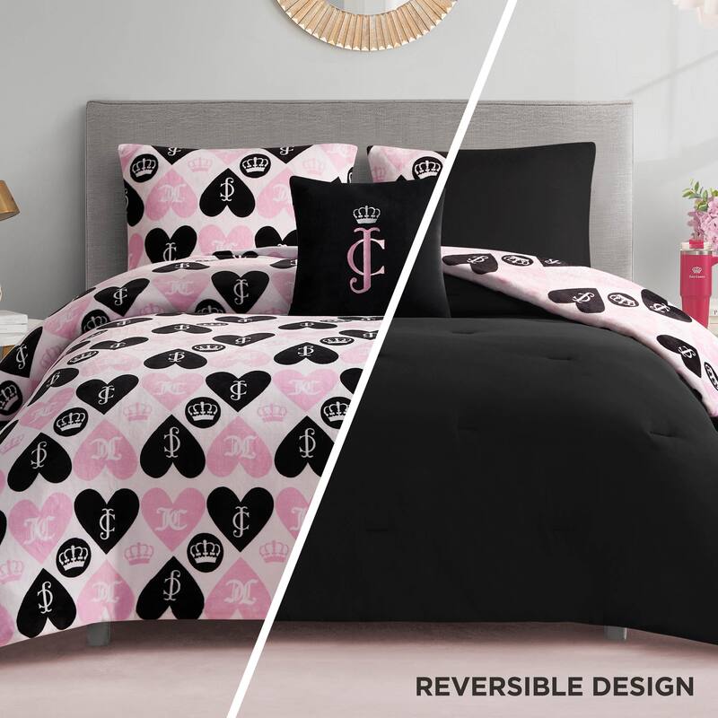 Juicy Couture Plush Queen Heart Logo Reversible Comforter Sets