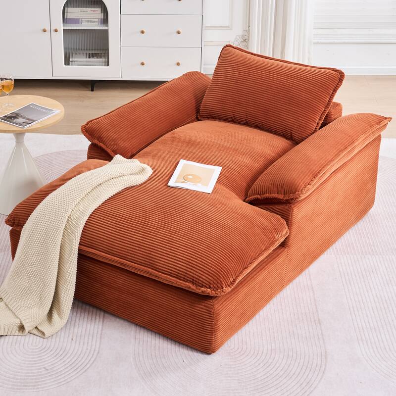 Oversized Single Chaise Lounge Sofa Armchair for Living Room, Corduroy Upholstered Accent Reading Chair Lounge Chair - Orange