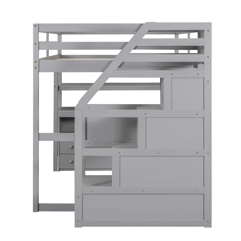 Full Pine Loft Bed with Desk and Storage