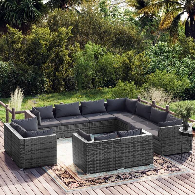 vidaXL Patio Lounge Set Outdoor Sectional Sofa Set Table Garden Poly Rattan