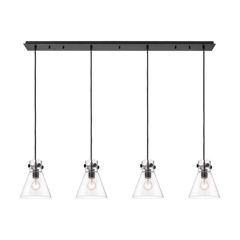 Innovations Lighting Newton Cone - 4 Light 8" Cord Hung Linear Pendant - Clear/Matte Black