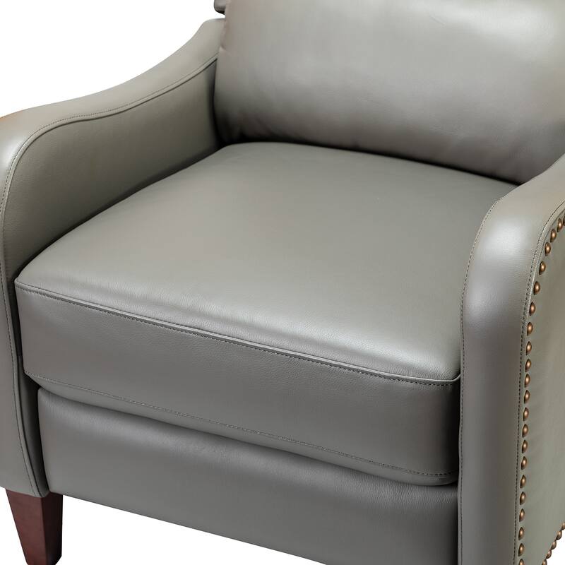 Brigida Cigar Genuine Leather Pushback Recliner with Nailhead Trim by HULALA HOME