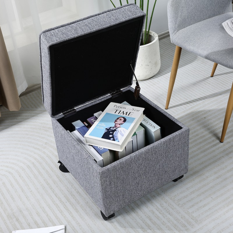 Adeco Square Storage Ottoman 17 inch Footstool