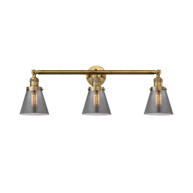 Innovations Lighting Small Cone 3 Light 30" Wide Bathroom Vanity Light - Brushed Brass / Smoked