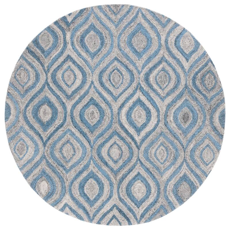SAFAVIEH Handmade Abstract Florencia Geometric Ogee Wool Rug - 6' Round - Grey/Blue