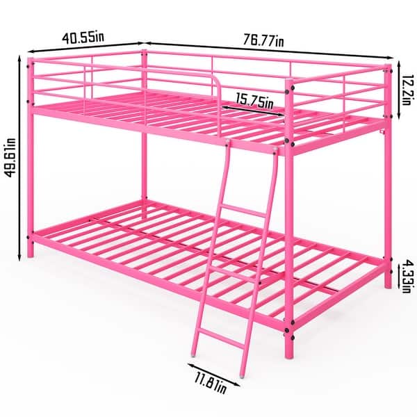 dimension image slide 1 of 2, Twin Round Pipe Bunk Low Bed Guardrail Angled Ladder Iron Bed USA