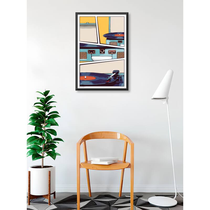 Blue Vinyl Record Player Framed Art Poster - 24 x 36 Inch