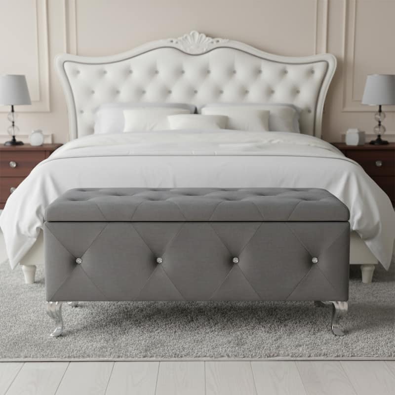 Upholstered Tufted Storage Bench - Grey