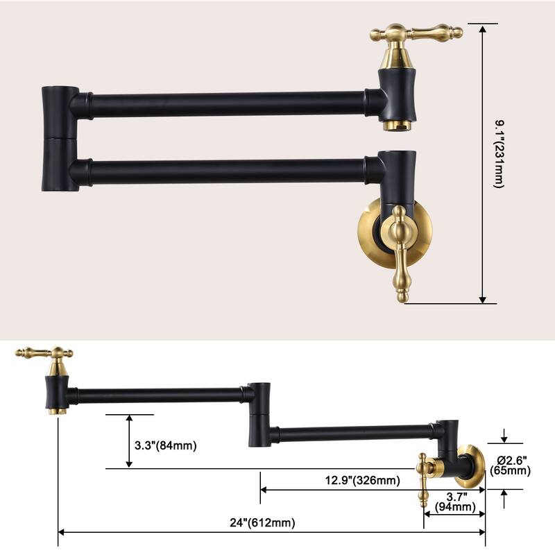WOWOW Wall Mounted Pot Filler Faucet with Double Joint Swing Arms