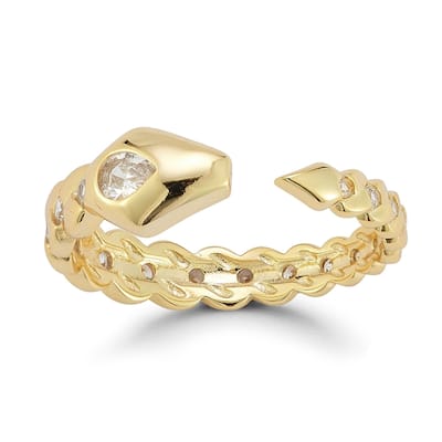 Soleil Sterling Silver Cubic Zirconia Snake Cuff Ring