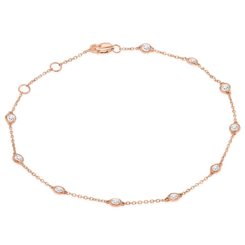 Marquee 1/2 Carat TW Bezel Set Genuine Diamond Station Bracelet in 14K Rose Gold