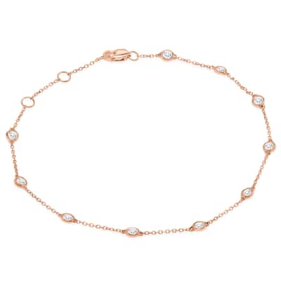 Marquee 1/2 Carat TW Bezel Set Genuine Diamond Station Bracelet in 14K Rose Gold