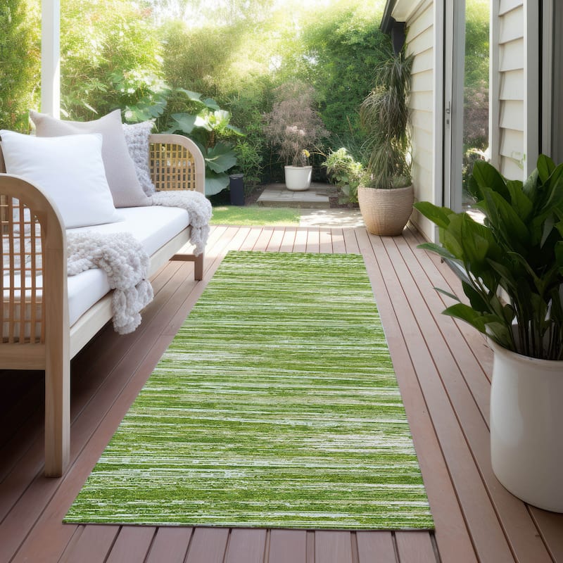 Machine Washable Indoor/ Outdoor Chantille Abstract Stripe Rug - Green - 2'3" x 7'6"