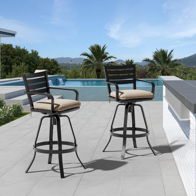 Outdoor Patio Swivel Aluminum Bar Stools Dining Chairs with Sunbrella Cushion