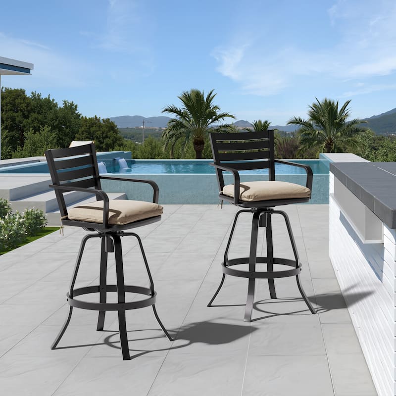 Pellebant Outdoor Patio Swivel Aluminum Bar Stools with Sunbrella Cushion - 18.51 in L x 18.51 in W x 45.28 in H