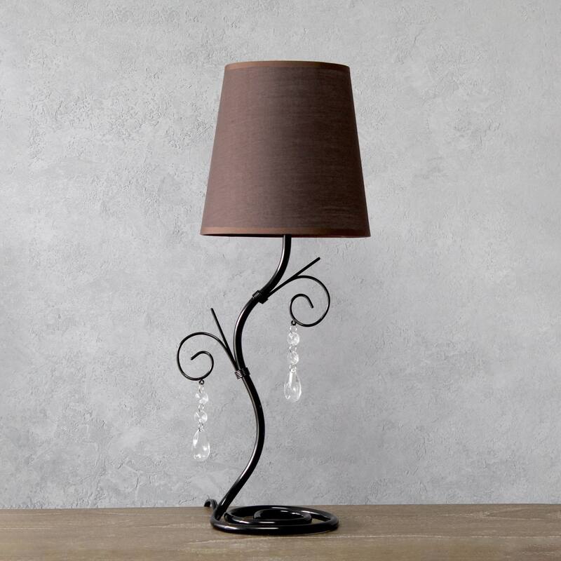 Winding Metal Table Lamp with Tapered Drum Shade - 19" - Black and Brown