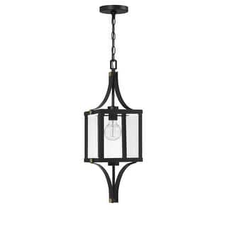 Raeburn 1-Light Outdoor Hanging Lantern in Matte Black and Weathered Brushed Brass