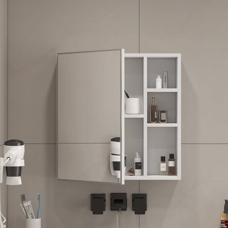 White MDF Wall-Mounted Mirror Cabinet with Hidden Storage - Space Saving Bathroom Organizer