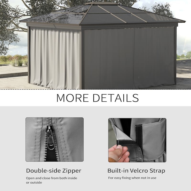 Outsunny 10' x 10' Universal Gazebo Sidewall Set with 4 Panels, 40 Hooks/C-Rings Included for Pergolas & Cabanas, Light Gray