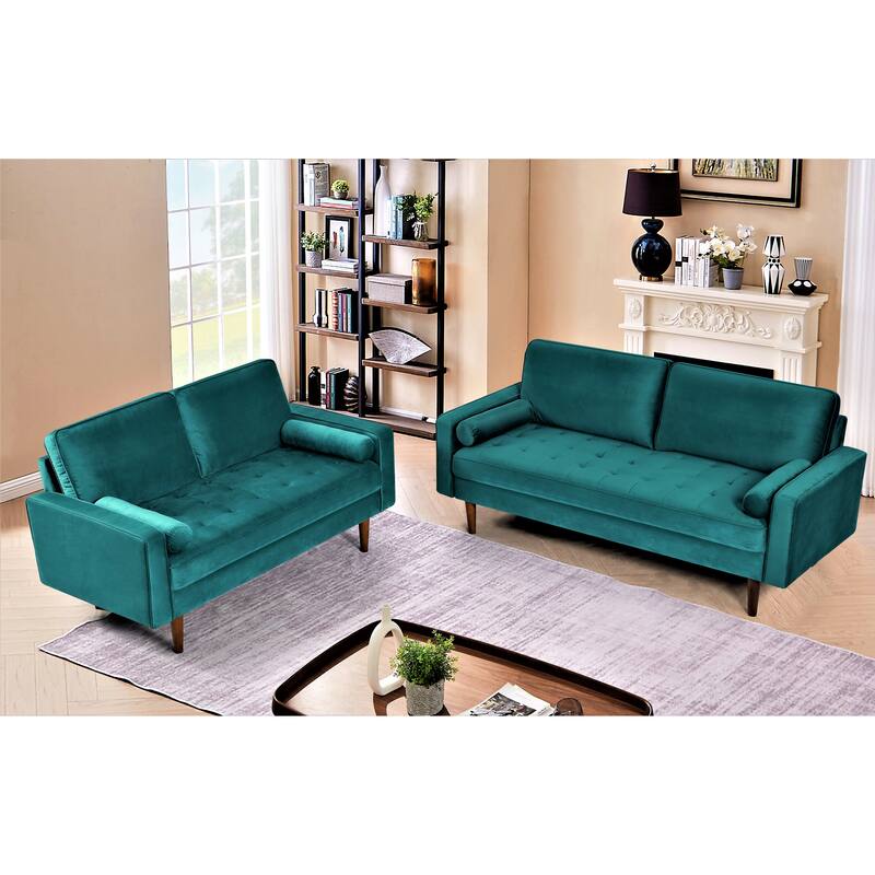 Monahan Velvet Tufted Back 2 PCS Living Room Set, Sofa & Loveseat