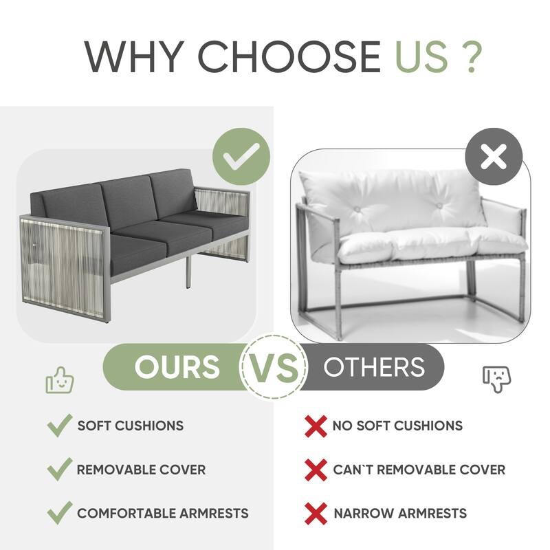 Gymojoy 3-Seat Outdoor Sofa, Weatherproof PE Rattan & Thick Cushions for Patio, Garden