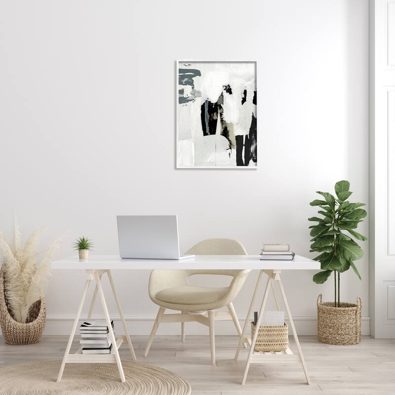 Stupell Modern Industrial Abstraction Distressed Layered Tones Black Grey Framed Wall Art