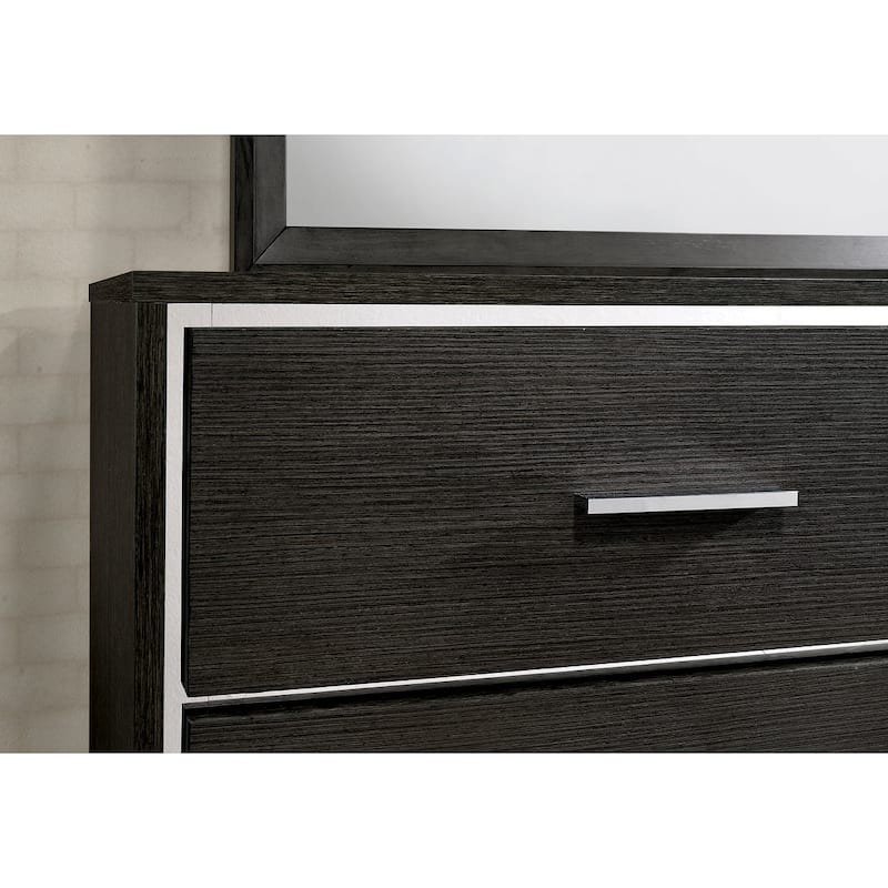 1x Nightstand Solid wood Warm Gray Sleek Modern Lines Chrome Trim Insert Contemporary Bedroom Furniture