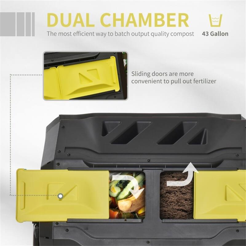 Two-Chamber Tumbling Compost Bin with 360 Rotation & Gloves - 28''L x 25.5''W x 37.75''H