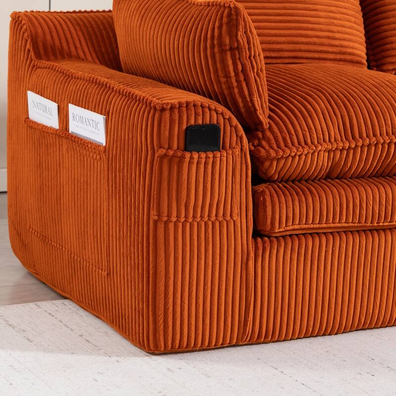 103" L-Shaped Corduroy Boneless Sectional Sofa with Movable Ottoman