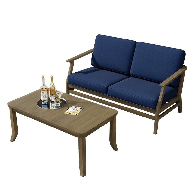 Teak Outdoor Patio Loveseat and Coffee Table Set (2-Piece)