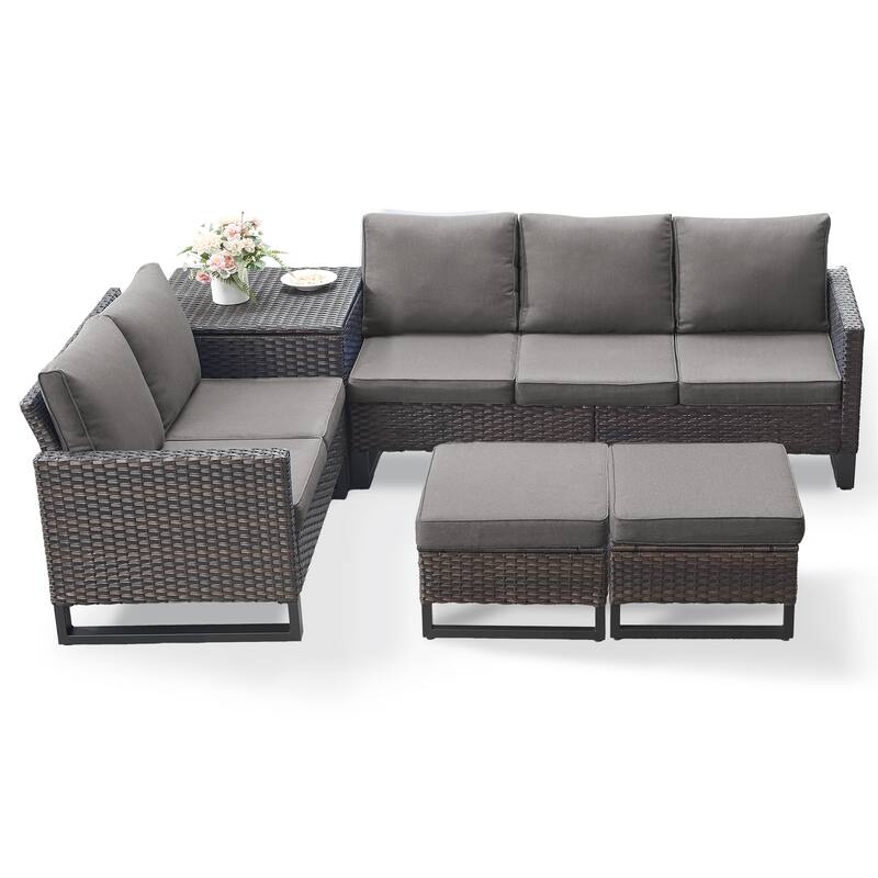 Gymojoy 5 Person All-Weather Wicker Outdoor Patio Sofa Set With Cushions And Ottoman