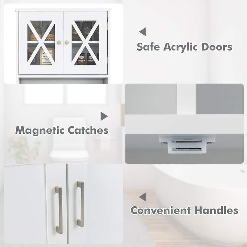 57" Tall Bathroom Cabinet Floor Storage Cabinet w/ Acrylic Doors
