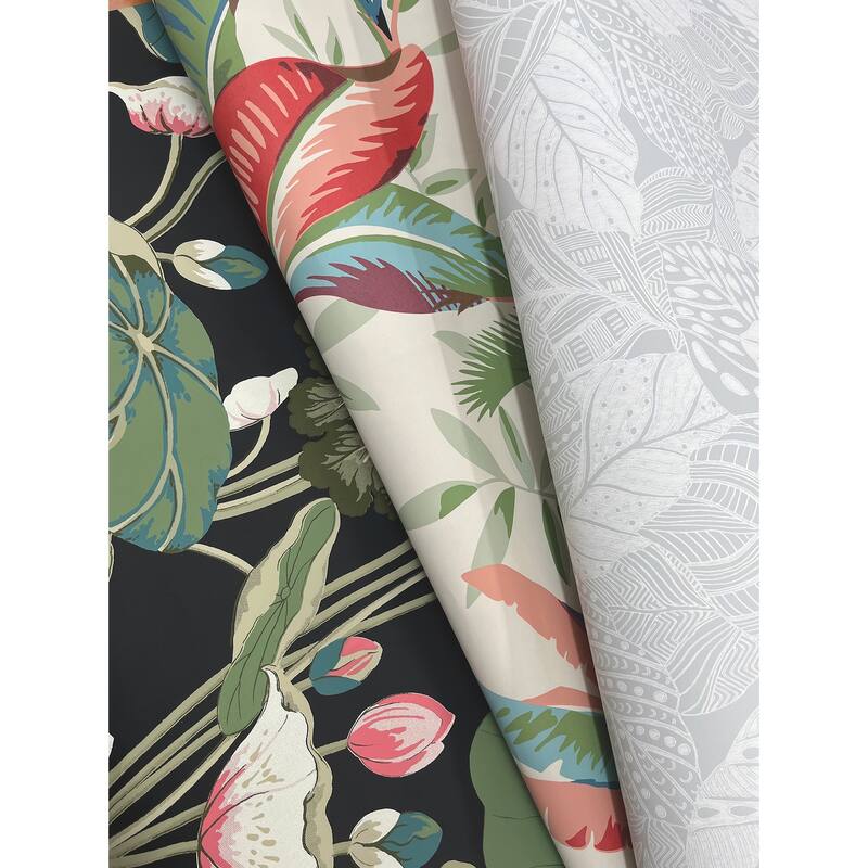 York Wallcoverings Lotus Pond Black & Pink Wallpaper