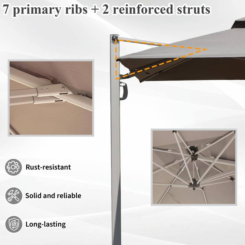 Aluminum Patio Umbrella - 360° Rotation, Hydraulic Lift