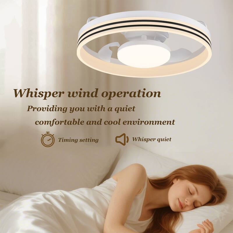 20 in Smart Bladeless Dimmable Flush Mount Ceiling Fans with Remote and Lights - 19.7''-2 Lights