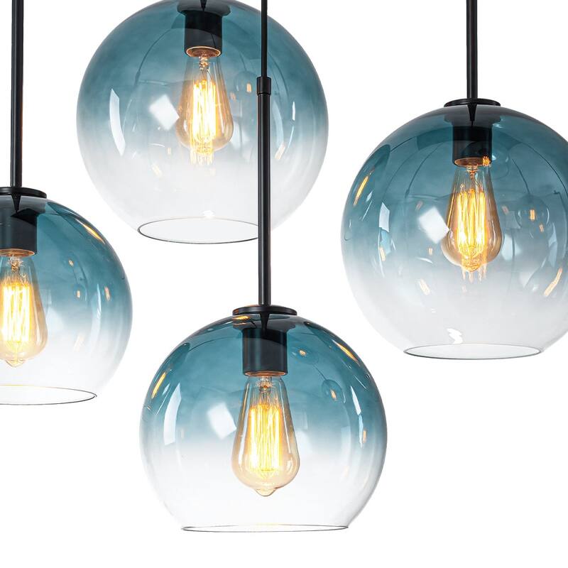 Glam 7-Light Tinted Gradual Blue Glass Globe Kitchen Island Chandelier