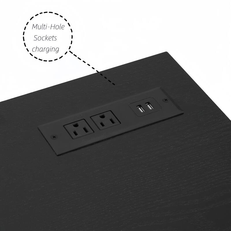 Modern 3D Fireplace TV Stand with LED Lights, USB Ports, and Glass Shelves, for TVs up to 62" - Black Wood