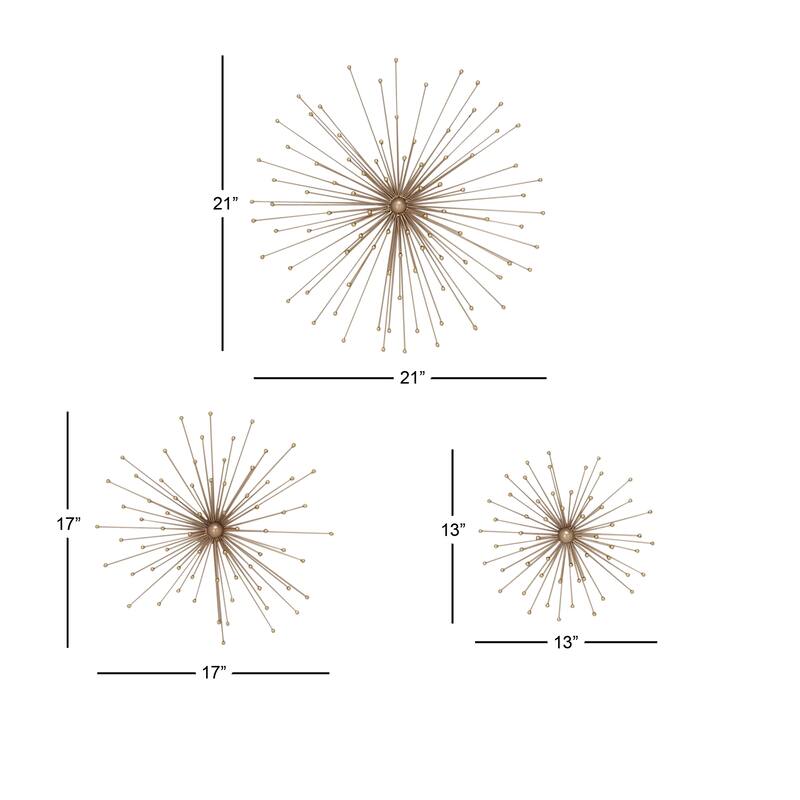 Gold Metal 3D Starburst Home Wall Decor (Set of 3)