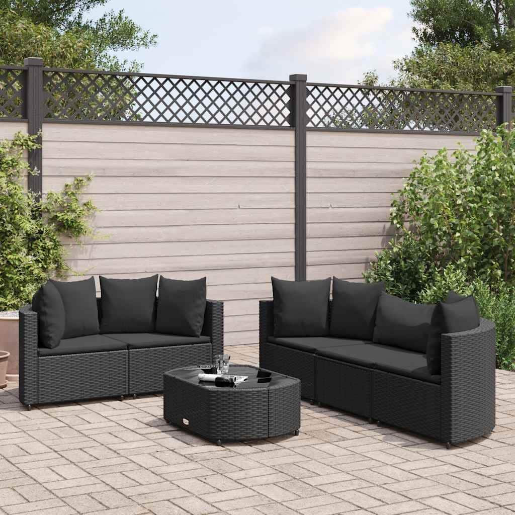 vidaXL Patio Sofa Set Set of 6 Black - 8.2 x 12.1 x 4.6