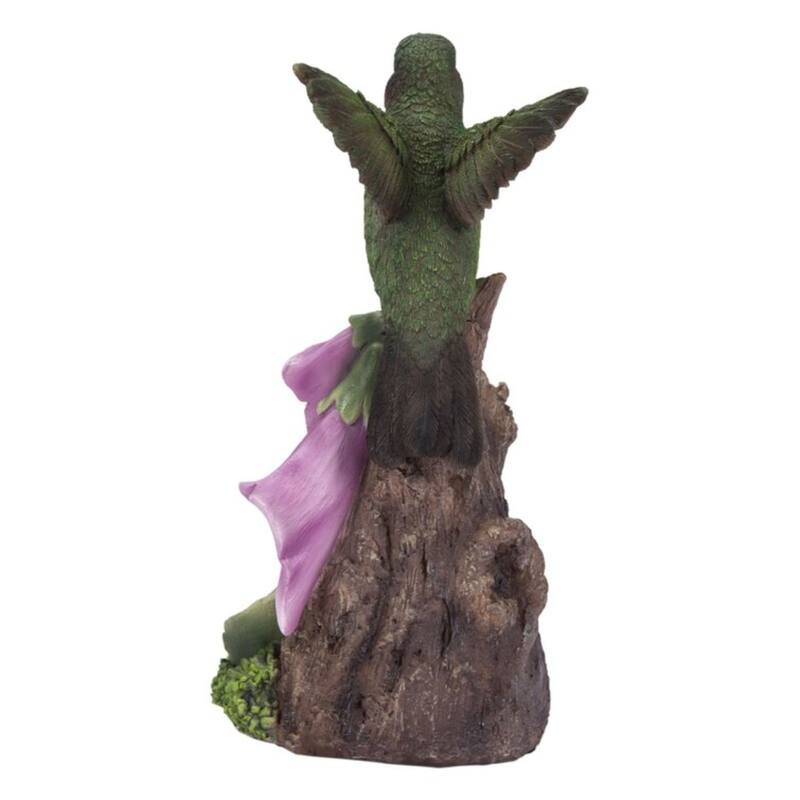 6" Green Sound Activated Singing Hummingbird on Foxglove Garden Statue