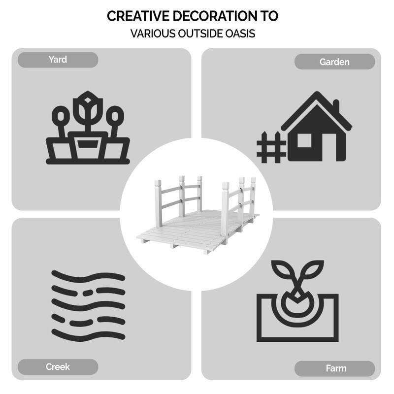 White Wooden Garden Bridge with Handrails - Durable & Weather-Resistant Outdoor Decorative Footbridge